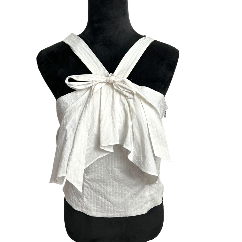 Intermix Cropped Tank Top White Criss-Cross Zip Bow Front side Zip EC Size L